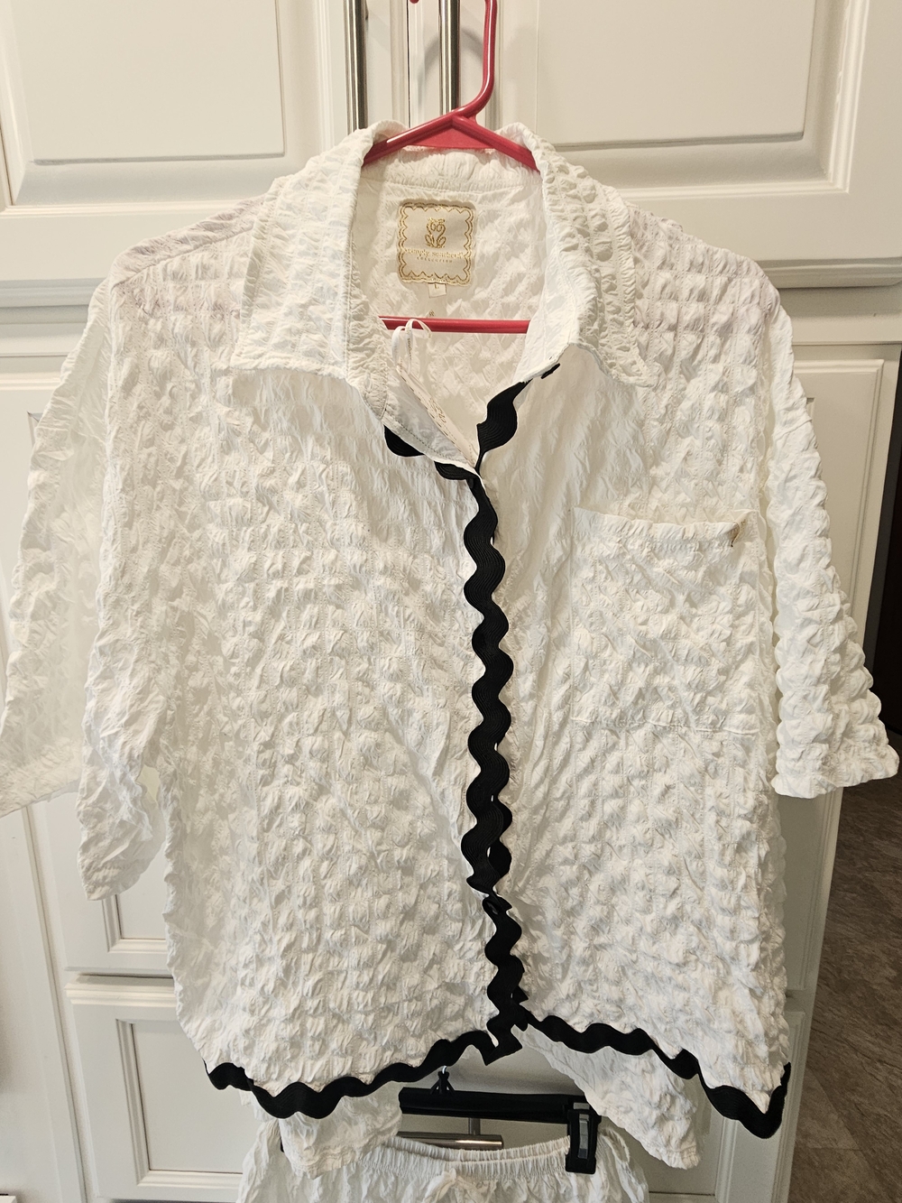 Boutique Sale!! Simply Southern White Button-Down Short Set with Black Trim - Picture 4 of 8